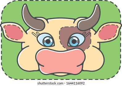 Cute farm animals set. Collection of cartoon vector drawings in flat style. Cow