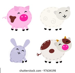 Cute Farm Animals Set Isolated On White