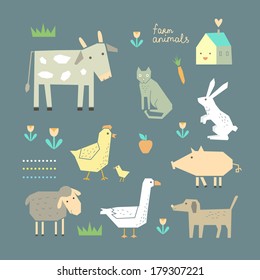 Cute Farm Animals In Vector