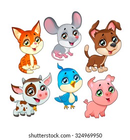 Cute farm animals. Vector cartoon isolated characters.