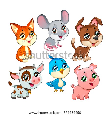 Cute farm animals. Vector cartoon isolated characters.