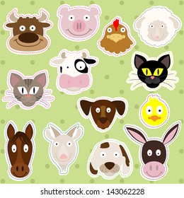 Cute Farm Animals - Vector Illustration Set