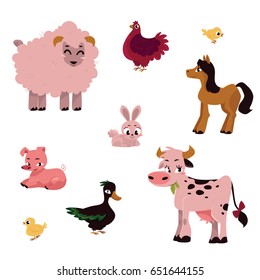 Cute farm animals vector illustration. Set of cartoon animals