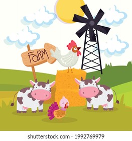 tira cómica de molinos de viento de animales de granja