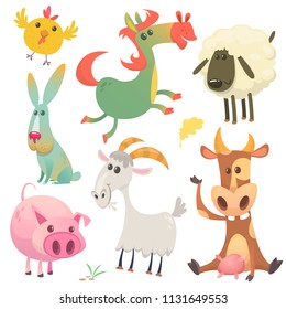 Cute farm baby animals set collection. Vector illustration of cow, horse, chicken, bunny rabbit, pig, goat and sheep