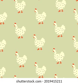 Pájaros de granja sin fisuras en estilo minimalista de dibujos animados. Fondo de repetición digital animal. Diseño de tela para bebés. 