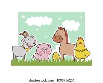 Cute farm. Cartoon illustration