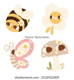 Ilustração de vetor de caracteres de fazenda bonito para crianças e desenhos com tema de natureza