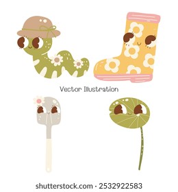 Ilustração de vetor de caracteres de fazenda bonito para crianças e desenhos com tema de natureza