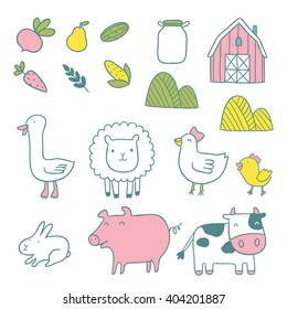 Cute farm objects and animals. 