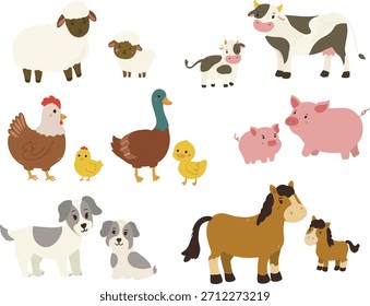 Lindo conjunto de granja de Vector animal