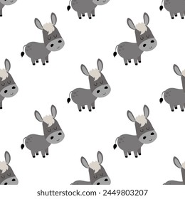 cute farm, village, countryside theme seamless pattern, funny background with donkey, wallpaper with farm animal