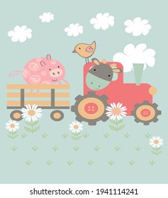 cute farmer animal baby print 