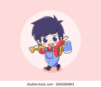 Cute farmer boy cartoon character