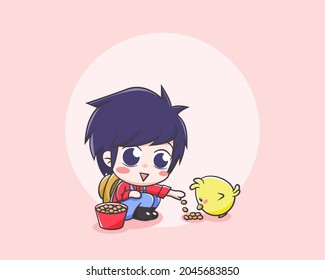 Cute farmer boy cartoon character