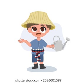 cute farmer cartoon with agriculture advice, farming tips, rural life,  farmer offering farming advice,