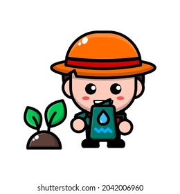 cute farmer cartoon character illustration vector graphic