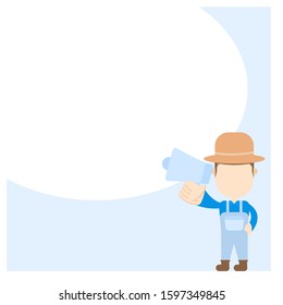 Cute Farmer Character. Funny vector Illustration. Farm Cartoon. Modern, Simple, and Flat Design. Free space for text.