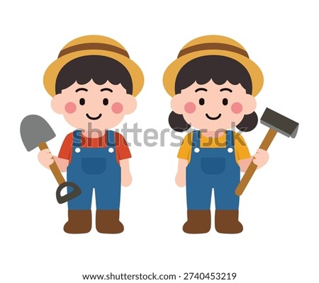 Cute Farmer Character Illustration Set