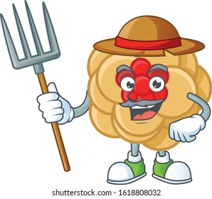 Cute Farmer chinese gold flower cartoon mascot with hat and tools