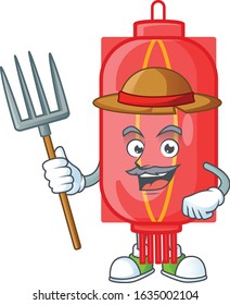 Cute Farmer chinese traditional paper cartoon mascot with hat and tools