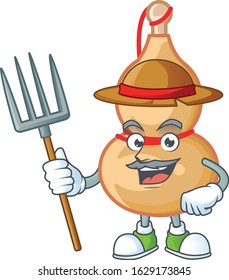 Cute Farmer chinese wine bottle cartoon mascot with hat and tools