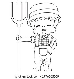 cute farmer coloring page with ouline.Coloring book for kids.Vector illustrations.Amazon kdp no content.