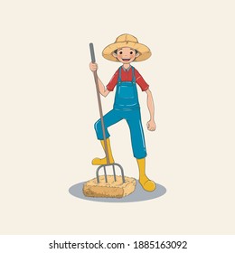 cute Farmer with farming tool illustration