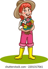 cute farmer girl picked flowers