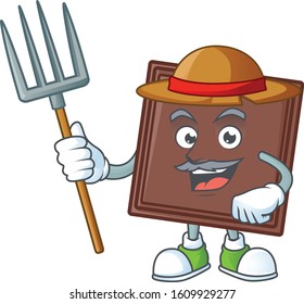 Cute Farmer one bite chocolate bar cartoon mascot with hat and tools