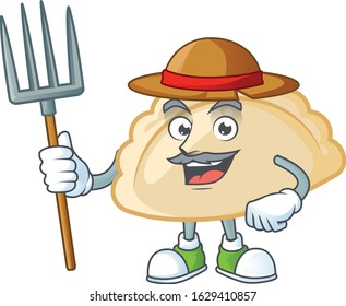 Cute Farmer pierogi cartoon mascot with hat and tools