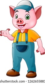 Cute farmer pig cartoon