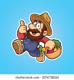 Cute farmer with vegetables cartoon