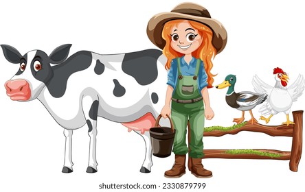 Cute farmer woman cartoon character illustration