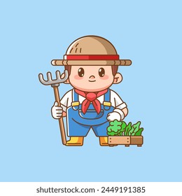 Cute farmers harvest moon kawaii chibi character mascot illustration outline style design set