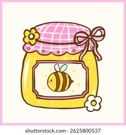 Cute Farmers Market Kawaii Honey Jar with ping Ribbon Bow Playful Doodle Girly Hand Drawing