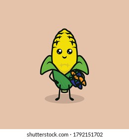 Cute farming corn mascot design illustration