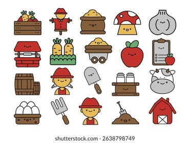 Cute Farming Lined Icon Element