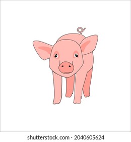  cute farming mammal fat rural pig farm animal piglet on white pink black contour little swine Vector realistic cartoon domestic livestock