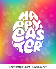 Cute fashion 80s style Happy Easter typography lettering on gradient background