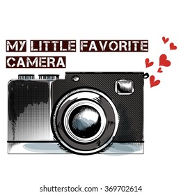 Cute fashion background with hand drawn vintage camera my favorite camera