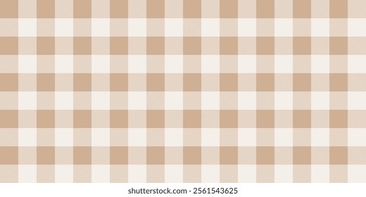 Cute fashion Beige Gingham seamless pattern. Tartan Checkered vichy repeating background for fabric, wrapping paper, package, plaid, tablecloth, dress, skirt, napkin, textile design