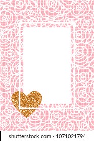 Cute fashion card banner. Hand drawing of a rose on pink fishnet tights background. Rectangular frame. Vector tepmlate design.