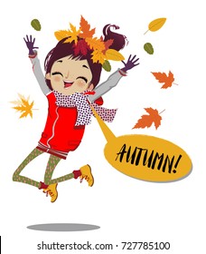 cute fashion cartoon girl with leaves wreath
