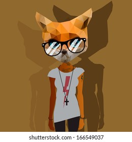 Cute fashion Fox, Hipster Animals pets, vector illustration. 