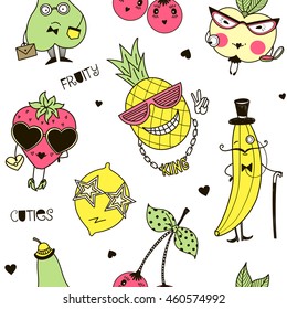 Cute fashion fruits pattern. Doodle style. Kid design.