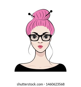 Cute fashion girl. Avatar. Vector illustration in cartoon style