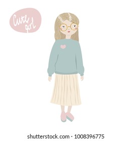 Cute fashion girl with lettering phrase. Vector hand drawn illustration.