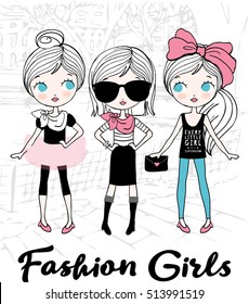 Cute Fashion Girls Shopping in the City