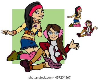 Cute fashion girls.Vector illustration